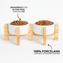 Comedouro Bebedouro Pet Elevado Duplo Pote Para Ração e Água Porcelana 320ml