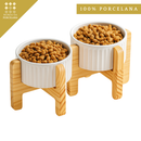 Comedouro Bebedouro Pet Elevado Duplo Pote Para Ração e Água Porcelana 320ml