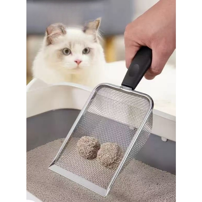 Pá Coletora de Areia para Gatos Peneira Higiênica Aço Inox Limpeza Fácil Pet